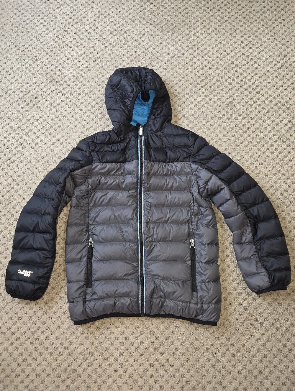 Gerry 650 Down Kids Two-Tone Hooded Puffer Jacket in Charcoal and Black